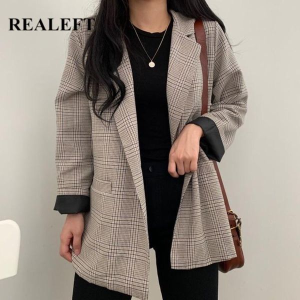 

autumn winter classic women's blazer jacket plaid single buttons notched long sleeve female outwear pocket suits & blazers, White;black
