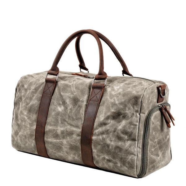 

duffel bags retro waxed canvas travel bag men's weekend large capacity gym with shoe compartment