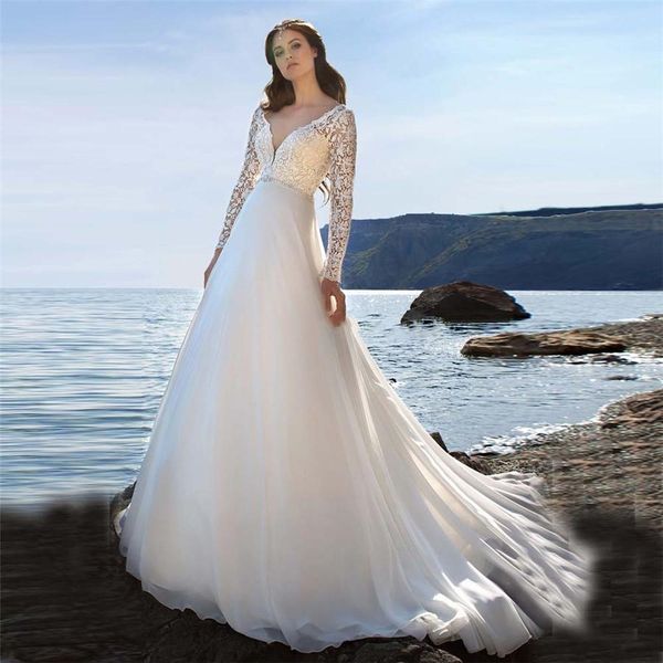 Abiti da sposa a maniche lunghe in pizzo Abiti da sposa modesti abiti da sposa personalizzati Gonna in chiffon formale Vestidos de Mariee Gowns