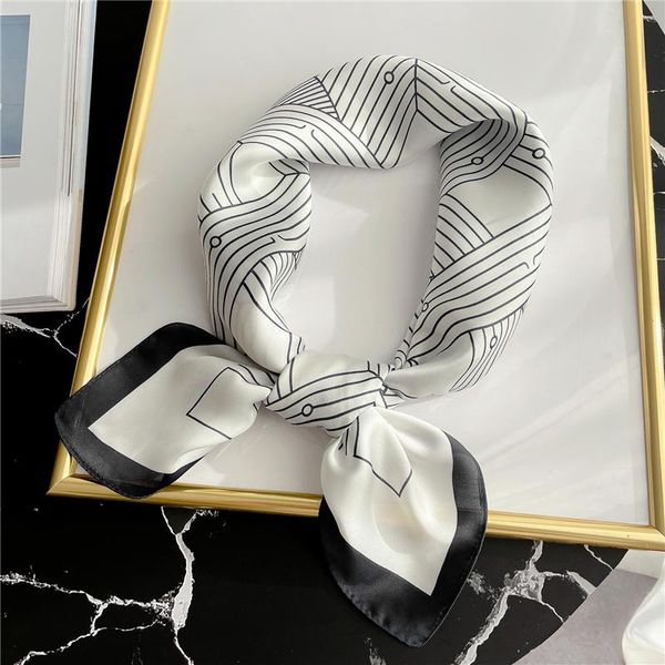 

scarves striped headban silk square scarf for women print small neck hairband shawl fashion lady wraps female kerchief 2021, Blue;gray