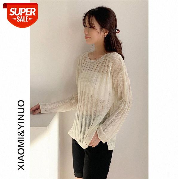 

[ou fan] 7440 pit strip knitted blouse women loose and thin cardigan jacket outer wear #za7h, Black;gray