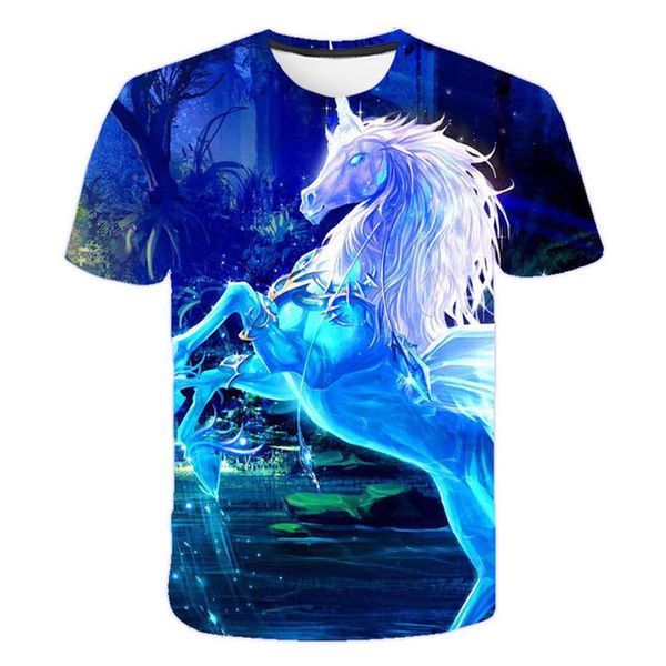 

Ghost Horse Children 3D Printing T-shirt Animal Print Summer Daily Sports Top Round Neck Short Sleeve High Quality, Blue
