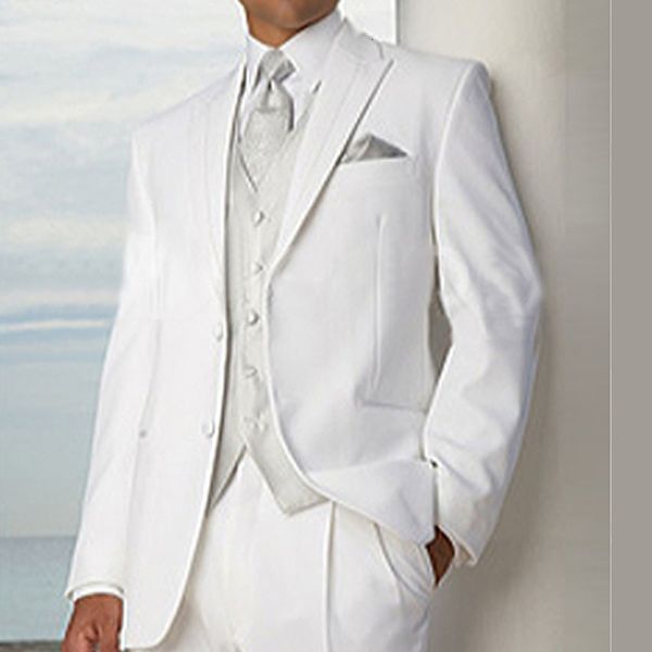 

men's suits & blazers custom made white groom mens tuxedo suits,bespoke tuxedo,tailored 2 buttons peak lapel men terno noivo branco, White;black