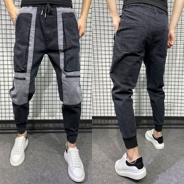 

autumn new casual pant men's trendy contrast color stitching jogger korea style track pant men hip hop men trousers, Black