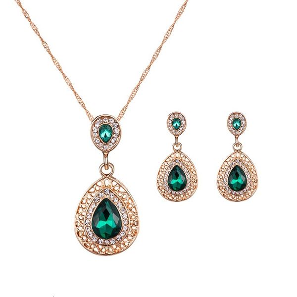 

jewelry sets cashou58 fashion new alloy oval zircon set water drop crystal necklace earring bride, Black