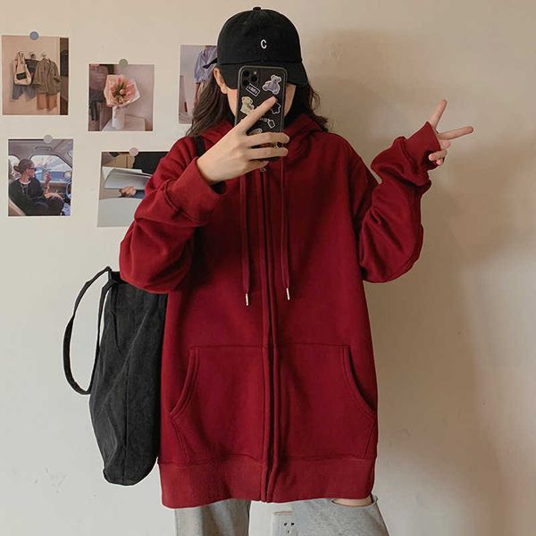 

lazy style sweater women's spring and autumn 2021 new loose and versatile cardigan sports hooded baseball jacket hoodie fashion, Black