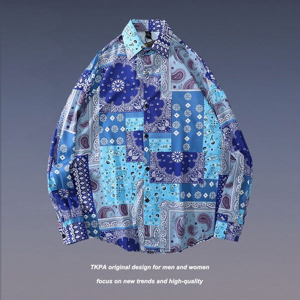 

tkpa street cashew flower full print long sleeve shirt high street loose couple shirt men's and women's coat fashion, White;black