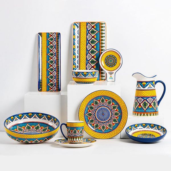 

dishes & plates american creative ceramic tableware salad bowl steak plate household dish flat hand-painted rectangular soup mug