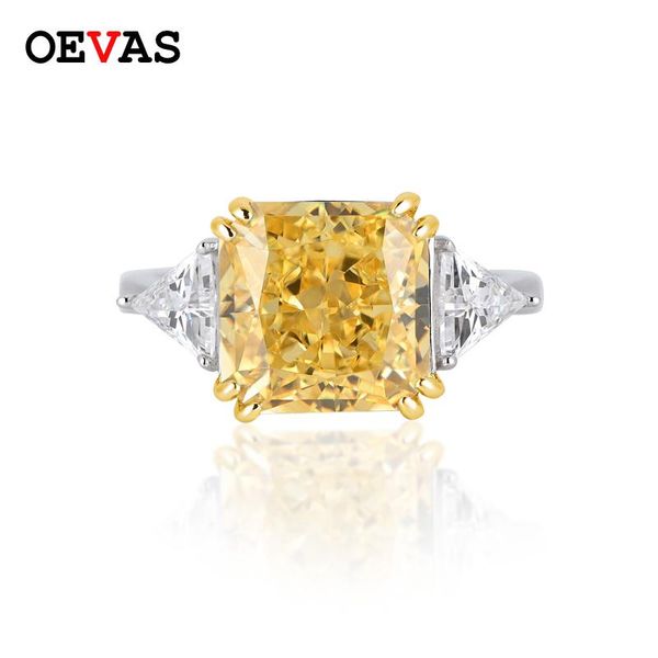 

cluster rings oevas 100% 925 sterling silver sparkling square pink yellow high carbon diamond wedding for women party fine jewelry gifts, Golden;silver