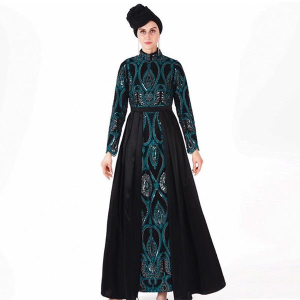 

ethnic clothing muslim women's long skirt abaya embroidered sequined robe islamic national party noble retro dress israel spanish, Red