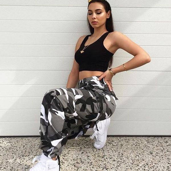 

women's pants & capris fashion military camouflage women army high waist loose camo trousers street jogger sweatpants, Black;white