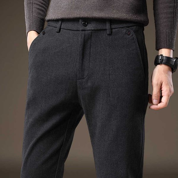 

jeans busins frosted high-end wear autumn and winter 2021 black casual pants men's versatile, Blue