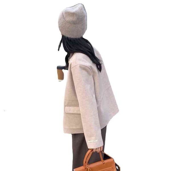 

double sided cashmere short tweed coat women's autumn and winter korean temperament round neck single breasted loose warm woolen, Black;brown