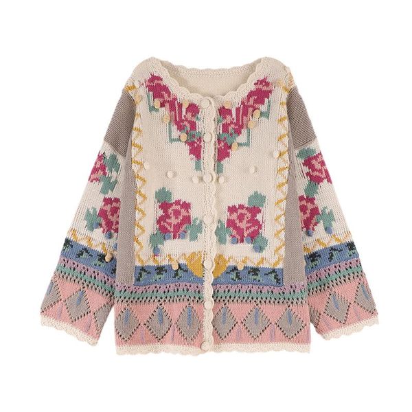

women's knits & tees japanese sweet girl sweater retro three-dimensional jacquard fairy ins female mori cardigan, White