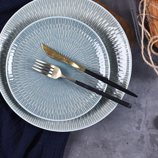 

dishes & plates vintage kiln light blue ceramic plate home flat western restaurant steak set