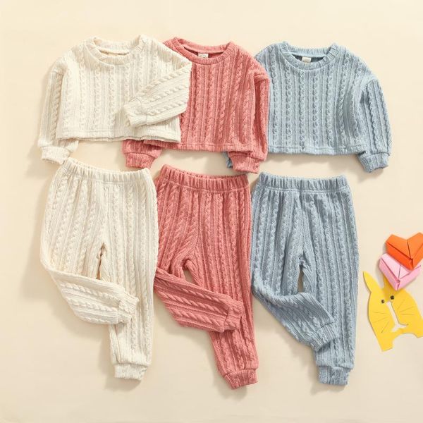 

clothing sets autumn solid kids baby girls boys knitted t-shirt and trousers set fresh long sleeve pants spring clothe, White