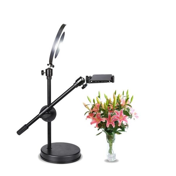 

monopod mount bracket with led ring flash light lamp tablestand tripods mobile phone holder overhead s for nail art