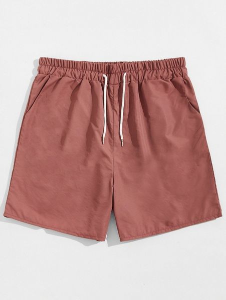 

romwe guys solid drawstring shorts q5pn#, Black