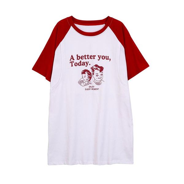 

maternity & tees summer cotton t-shirt dress loose raglan sleeve contrast color plus size pregnancy announcement clothes 3930, White