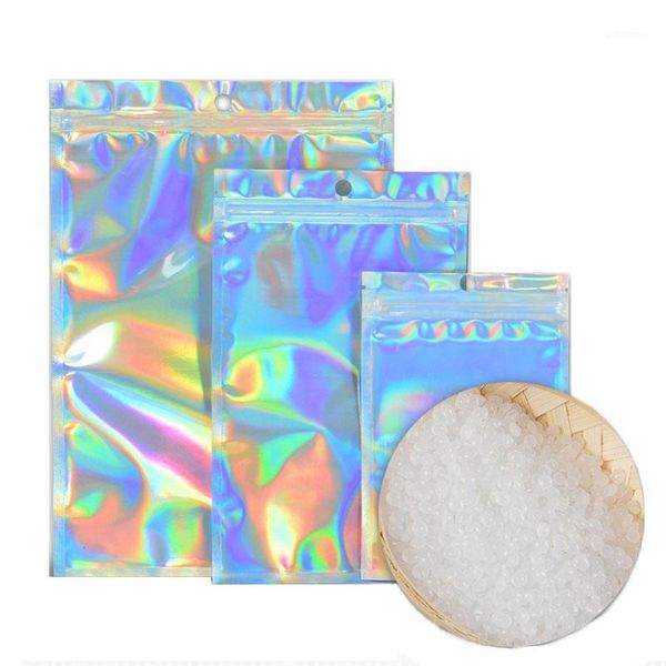 

10pcs wholesale flat zip lock cosmetic bag one side clear holographic laser mini aluminum foil bags 14x24cm false eyelashes1