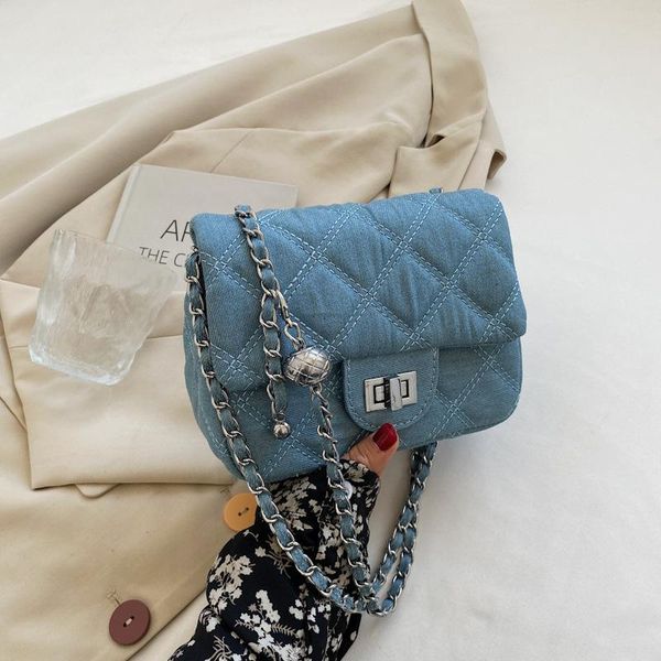 

evening bags small bag female 2021 fashion denim rhombus chain shoulder messenger square