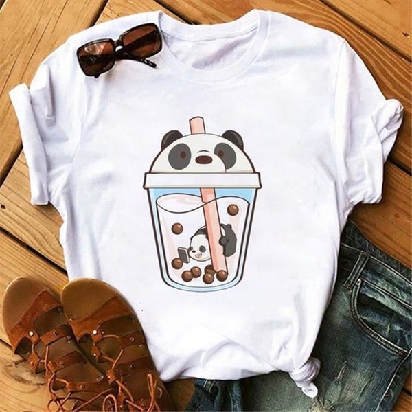 

fashion ullzang 90s funny men harajuku female tshirts cute panda milk tea kawaii tees, White;black