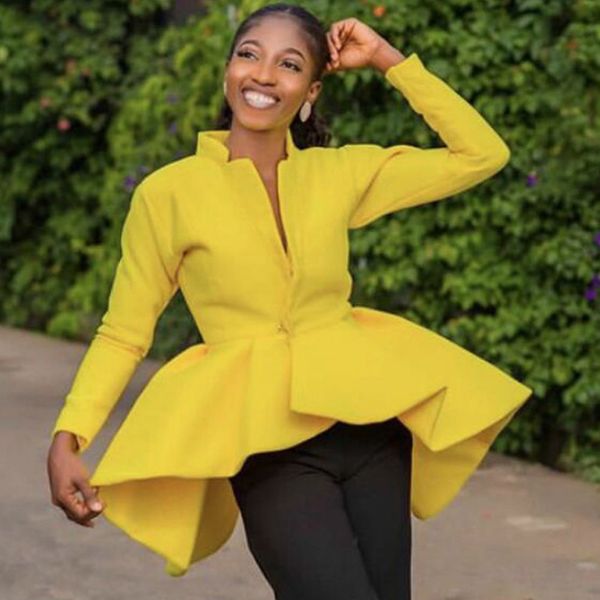 

women blouse cardigan long sleeve peplum ruffles autumn female party wear elegant african lady fall fashion 210416, White