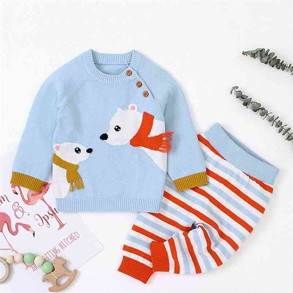 

spring autumn infant baby boys girls clothing sets kids suit boy girl cute white bear knit fashion clothes 210521