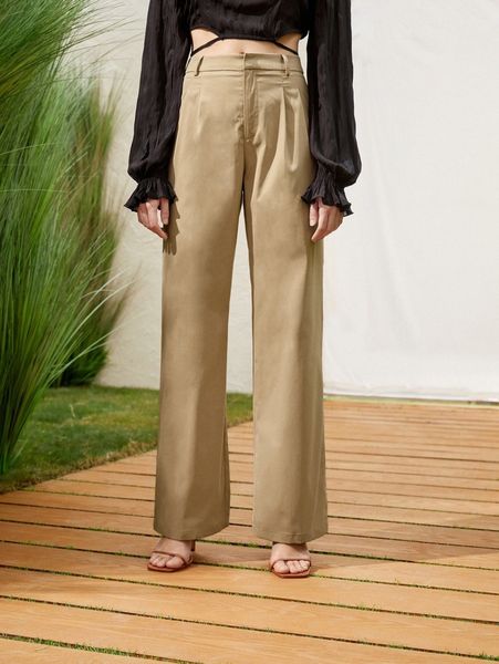 

fold pleated solid pants d7l4#, Black;white