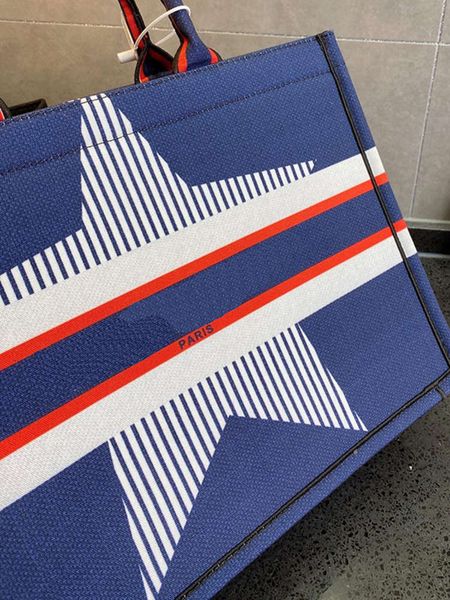 

blue hand embroidered canvas shopping bag letter fashion handle ladies handbag