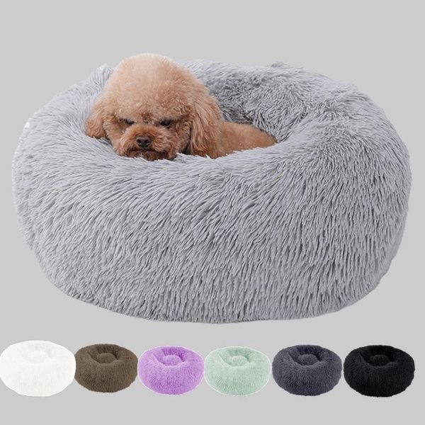 

soft pet dog bed round washable long plush cushion house cat velvet mats sofa for samll large dogs basket beds & furniture