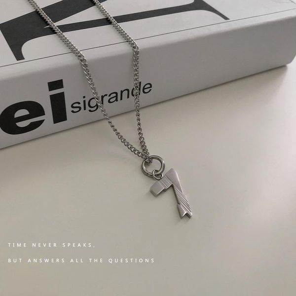

pendant necklaces necklace women number 7 woman chain simple jewelry silver color trendy sweet stainless steel naszyjnik