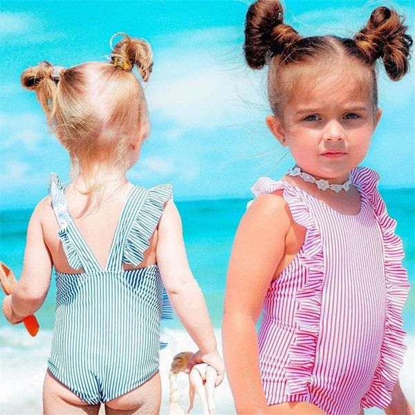 

one-piece suits one piece swimwear 2021 toddler kid girl striped ruffles swimsuit bikini bathing suit beachwear swimming for girls