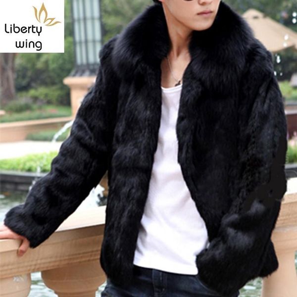 

men's leather & faux men short coat fur collar shearling 2021 slim business jacket brand long sleeve zip winter black outwear