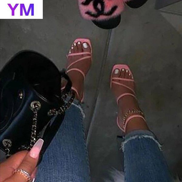 

summer ankle strap roman square heels cross high women sandals peep toe shoes party woman, Black