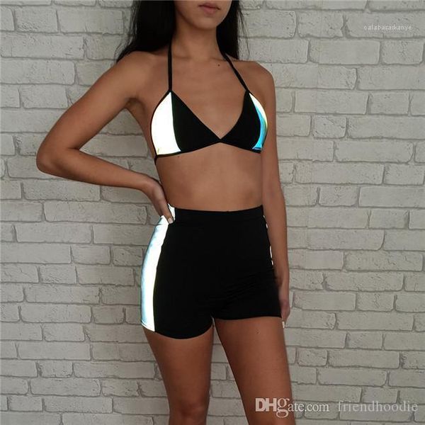 

factoryfqyr fashion designer beach clothing swimwear 2pcs female swimsuit summer reflective bikinis lady bathing clot, White;black