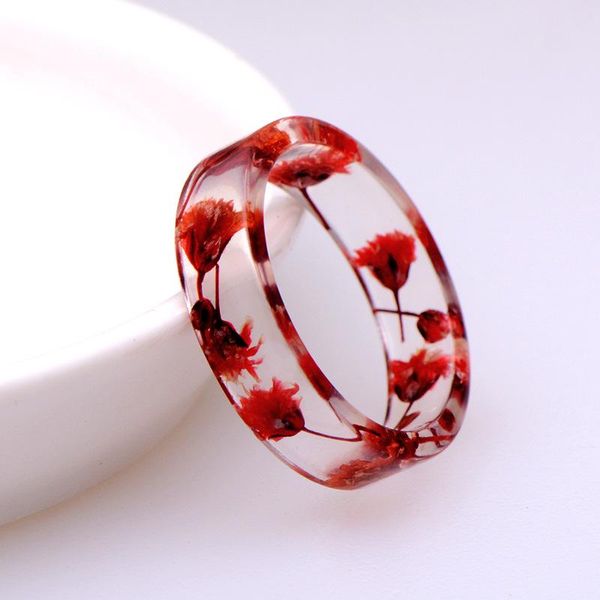 

red dried flower rings resin transparent wedding engagement ring party jewelry cute female romantic gift jewlery for women, Slivery;golden