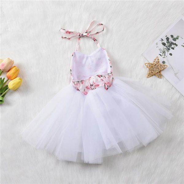 

girl's dresses 0-6 years baby girls sweet halter short dress summer flower printed lace-up mesh yarn a-line princess party, Red;yellow