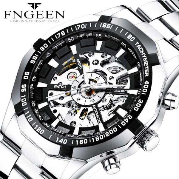 

mechanical watch sport steel straps automatic machine men's waterproof wristwatch business men male clock wristwatches, Slivery;brown