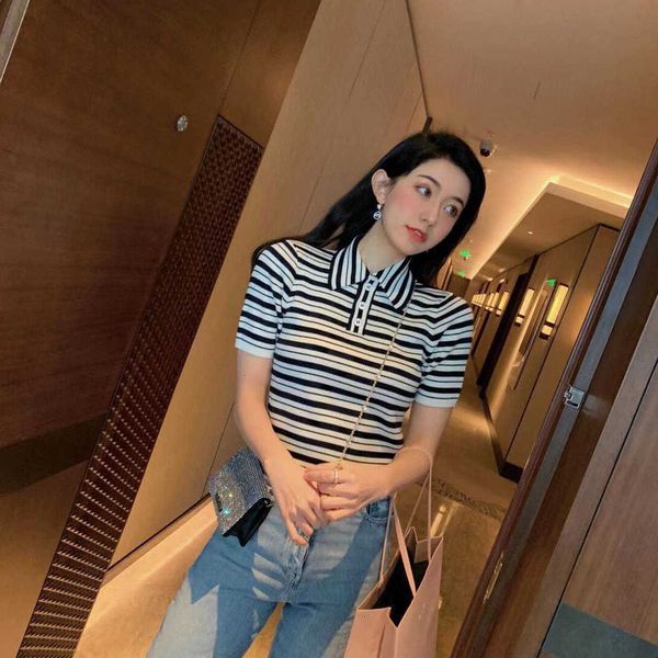 

women's t-shirt casual short-sleeved knitted striped laepl polp shirt short ladies brand design summer clothing acws, White