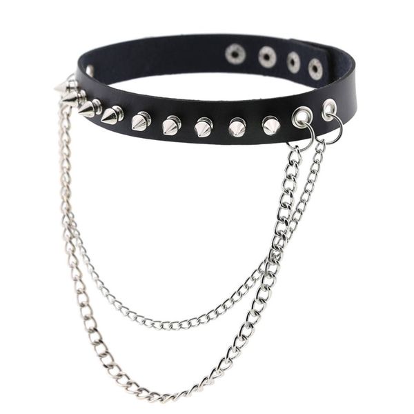 

spike choker collar women men punk chains vegan leather emo metal spiked studded harajuku chocker necklace gothic jewelry, Golden;silver