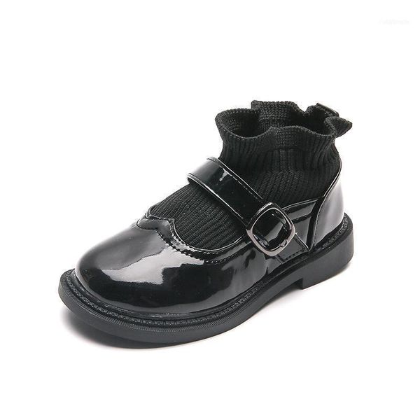 

flat shoes cuzullaa children leather for autumn girls princess dress mary jane kids toddler soft student 26-361, Black;grey