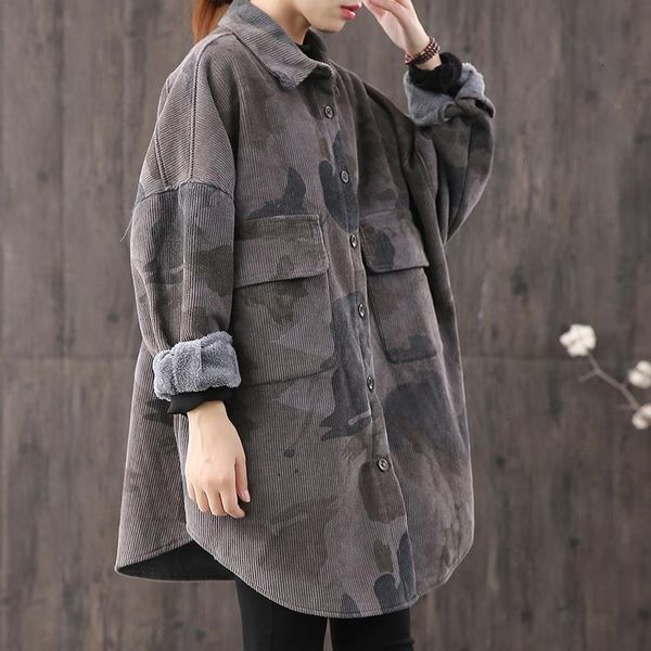 

Women's Down & Parkas autumn/winter women coats print corduroy thick jacket fleece inside vintage ladies large size GX8D, Black