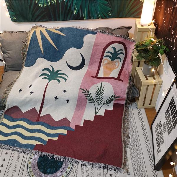 

tapestries nordic ins seaside sunrise moon cotton travel blanket leisure sofa towel carpet cover single tapestry mat