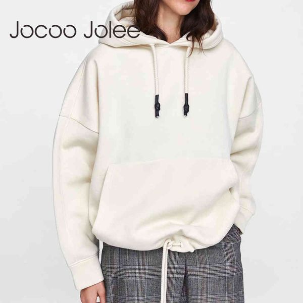 

women harajuku cotton hoodies solid patchwork pockets casual loose plus size streetwear fashion 210428, Black