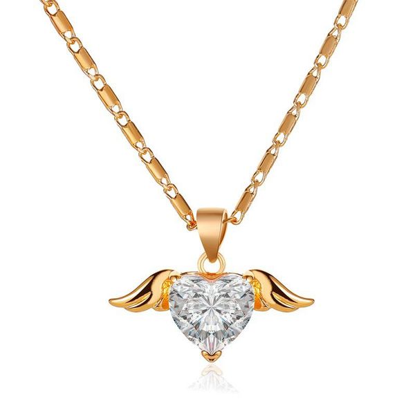

pendant necklaces fashion heart-shaped wing cz necklace charming women's wedding gold clavicle chain romantic valentine's jewelry, Silver