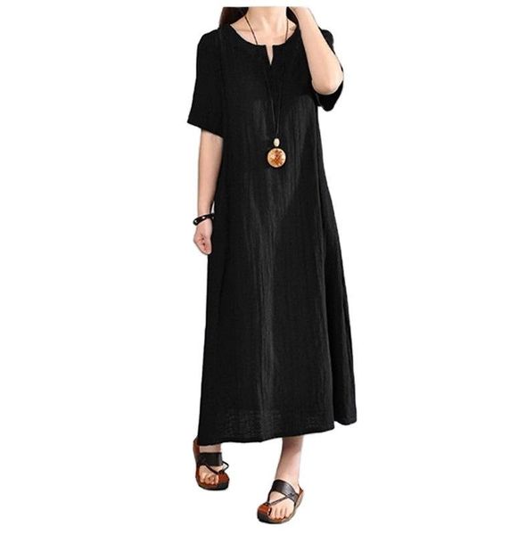 

women's wool & blends 2021 cotton linen large dress, Black