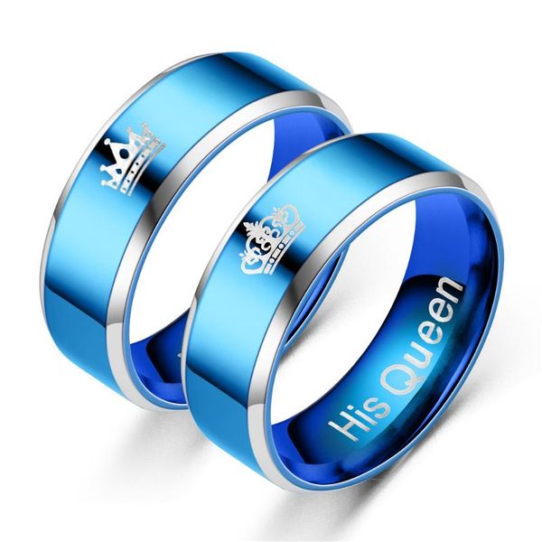 

cluster rings asjerlya stainless steel blue color lette his queen her king couple rings, women men engagement wedding accessories, Golden;silver