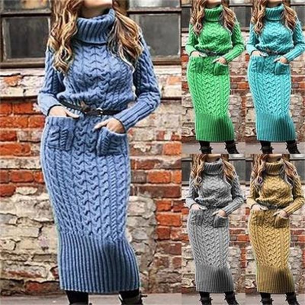 

women's fashion autumn and winter long sleeve high neck pullover pocket knitted sweater s plain coat, Black;gray