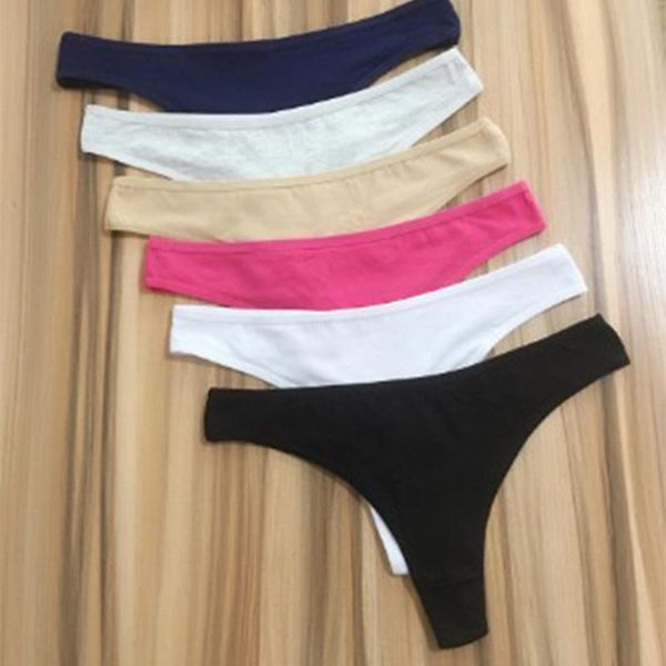 

women's panties 2-3 piecesÂ women's large size lingerie low waist t-thong with solid color cotton underwear, Black;pink